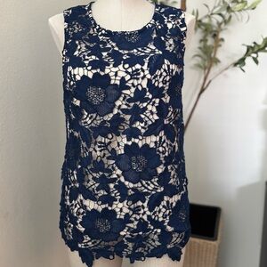 GG Collection Navy Floral Lace Blouse sz XL